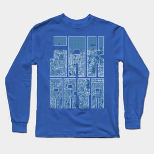 Jakarta, Indonesia City Map Typography - Blueprint Long Sleeve T-Shirt